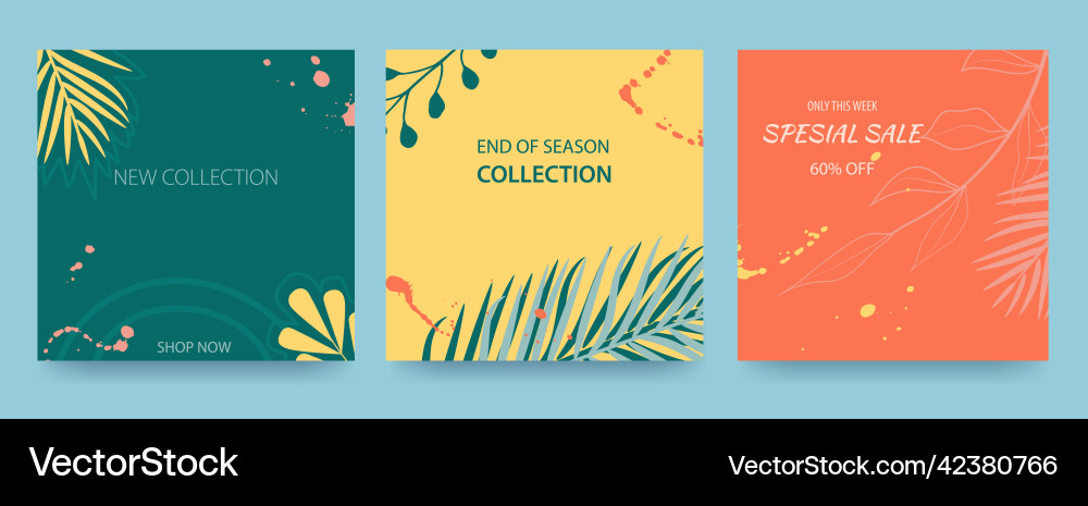 Set of sale banners with tropical leaves plants Set of sale banners with tropical leaves plants vector image