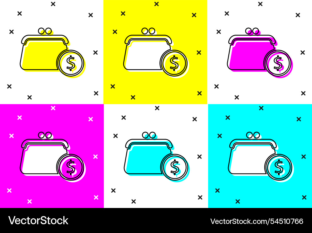 Set wallet with coins icon isolated on color Set wallet with coins icon isolated on color vector image