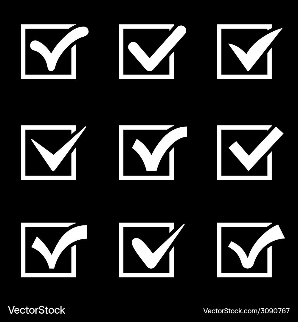 Check mark icons isolated on black background Vector Image