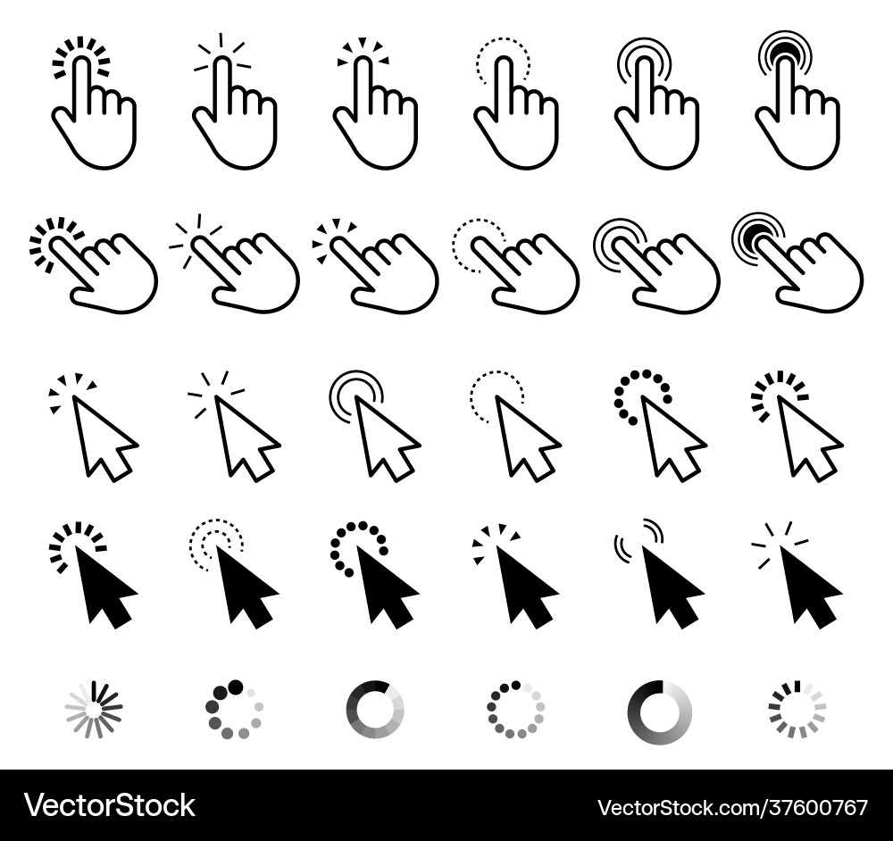 Click cursor set computer pointer hand and arrow Click cursor set computer pointer hand and arrow vector image