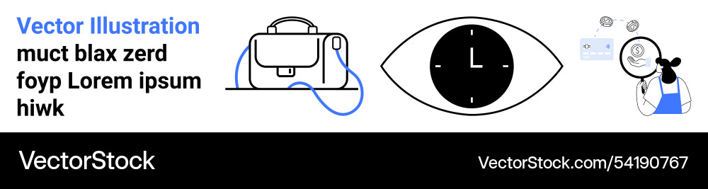 Creative desk setup with bag eye clock and idea Creative desk setup with bag eye clock and idea vector image