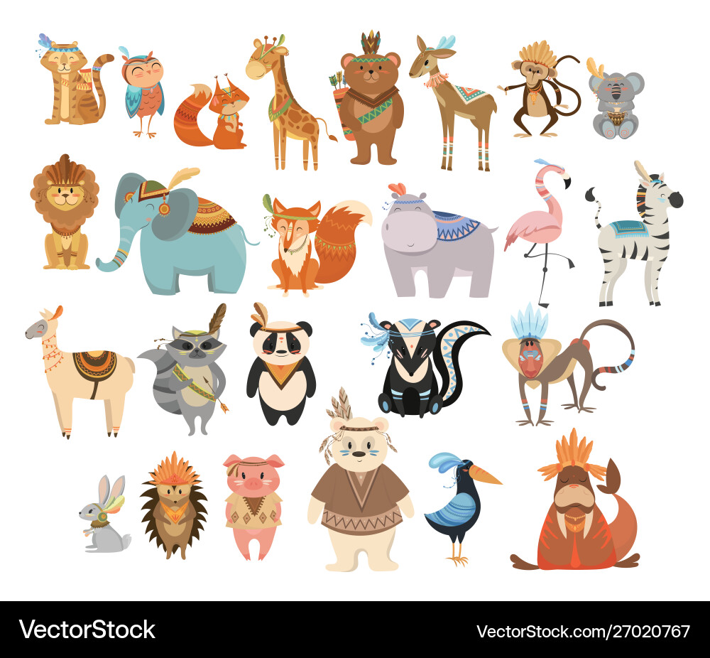 Cute Indian Animals Collection Vector Image