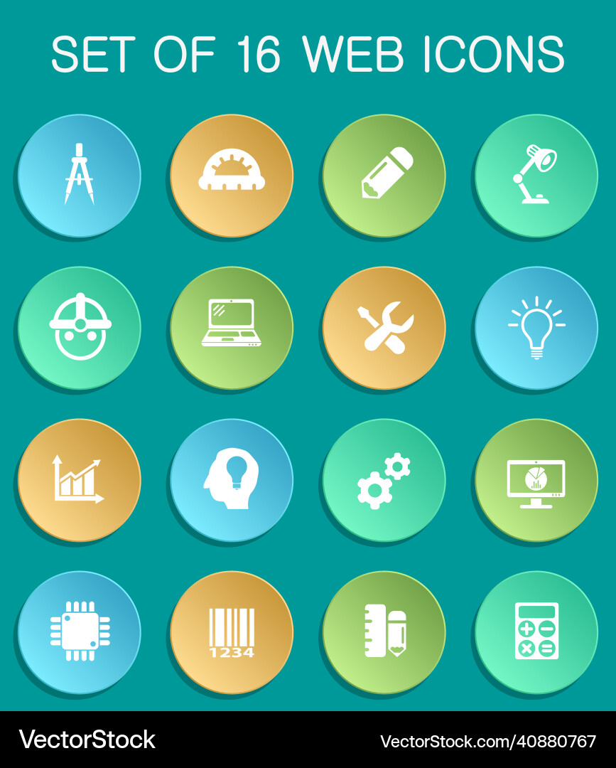 Engineering web icons on colorful round vector image
