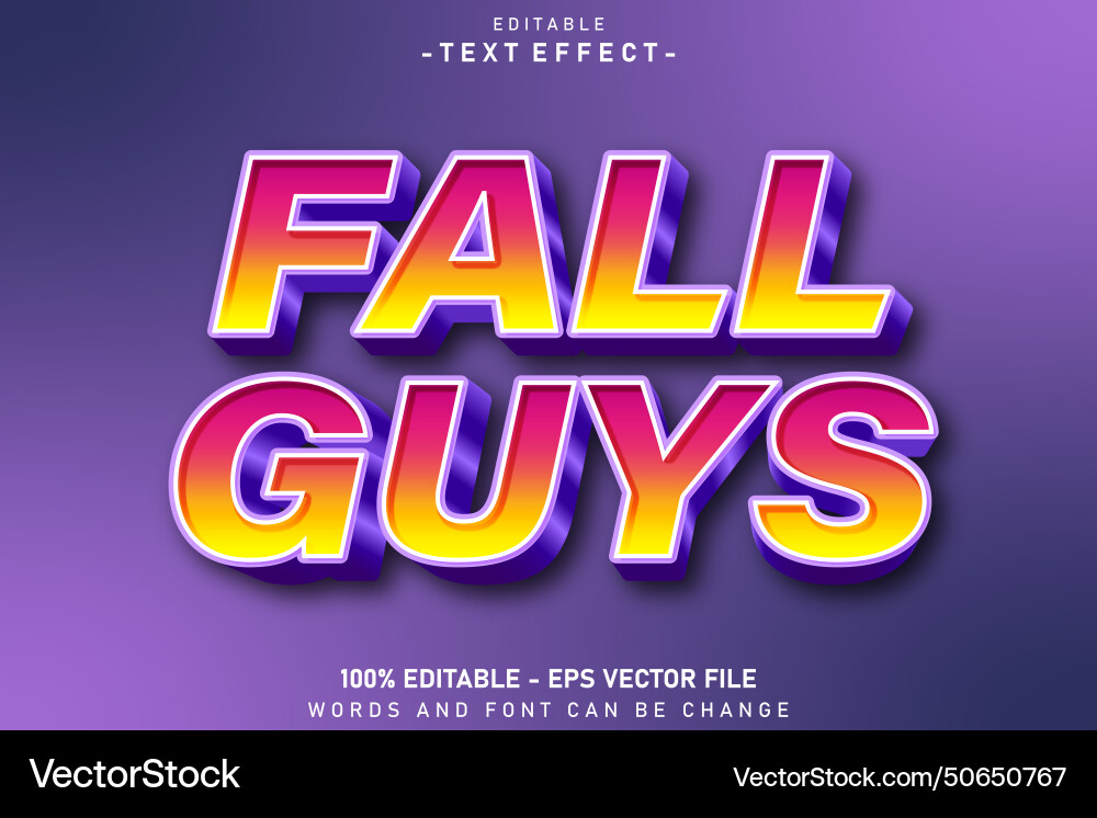 Fall guys editable text effect 3 d emboss style Fall guys editable text effect 3 d emboss style Vector Image