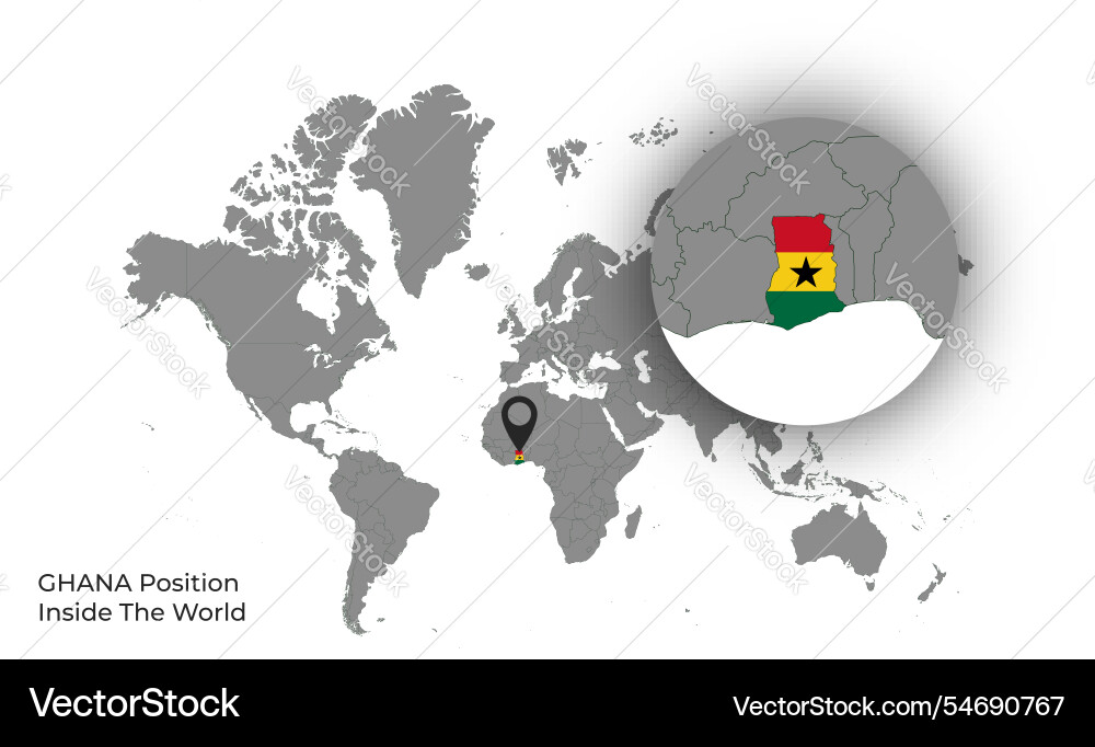 Ghana position inside the world with flag in map Vector Image