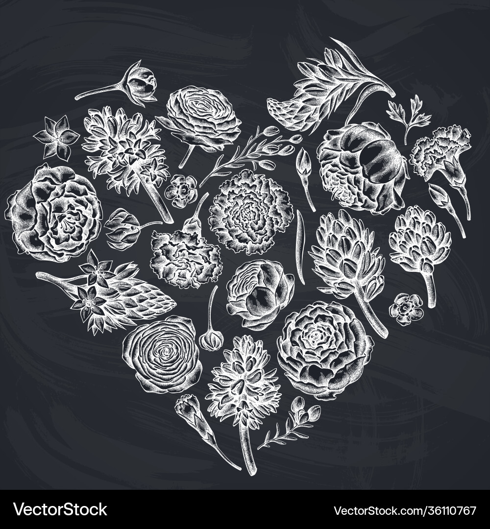 Herz florales Design mit Kreide Pfingspinnation Herz florales Design mit Kreide Pfingspinnation vektorbild