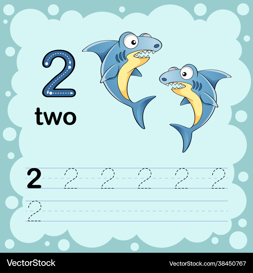 How to count and write a number two shark How to count and write a number two shark vector image