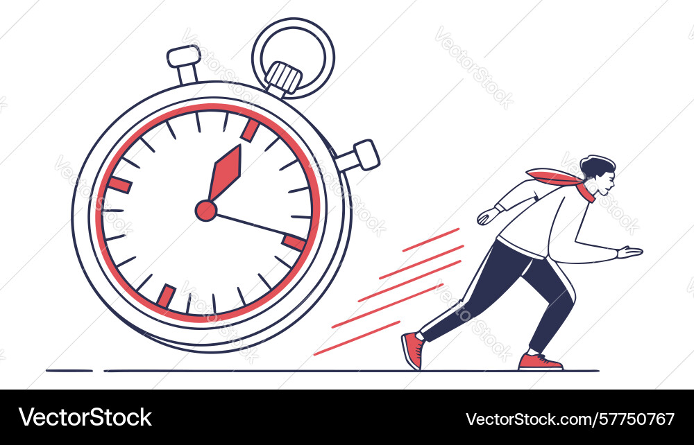Man running with stopwatch time for action Vector Image