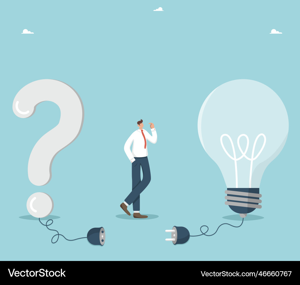 Man thinks between a question mark and turned Man thinks between a question mark and turned vector image