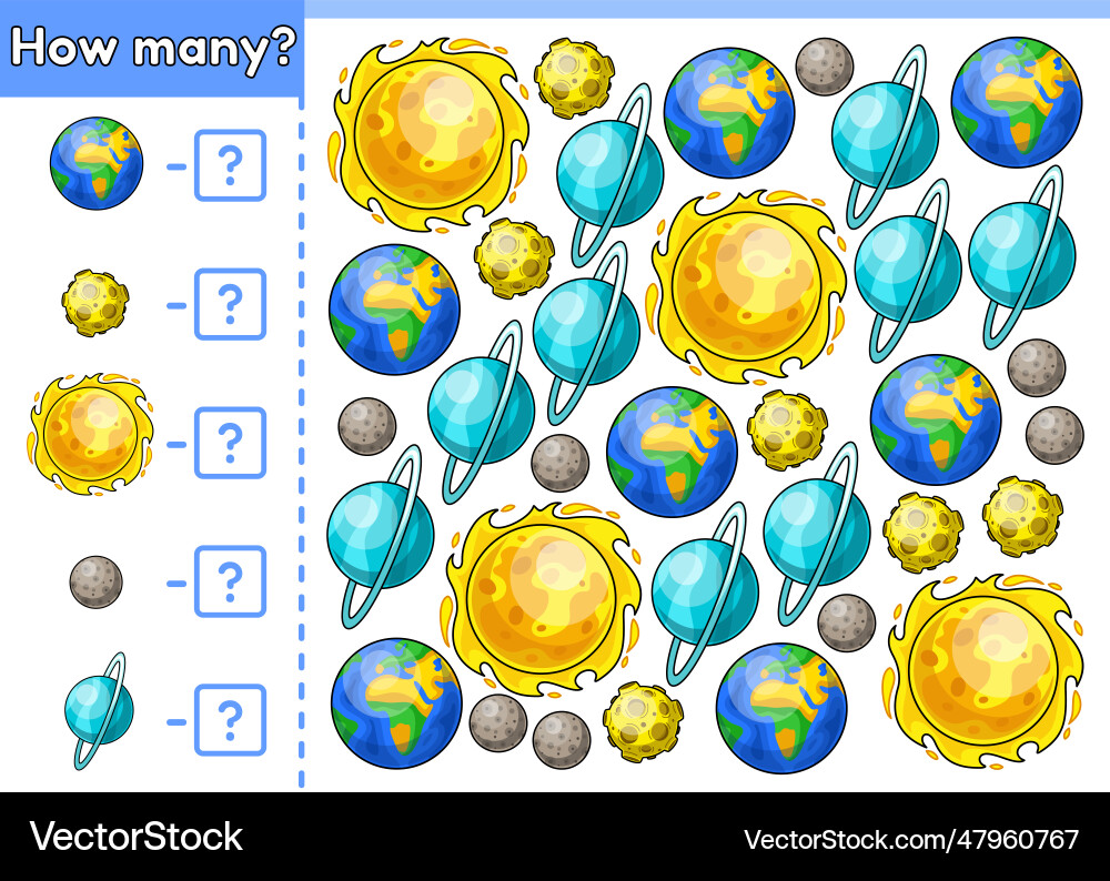 Math counting game how many planets solar system Math counting game how many planets solar system vector image
