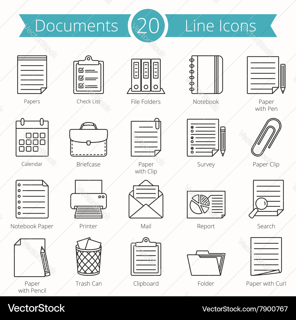 Paper & Documents Line Icons Royalty Free Vector Image