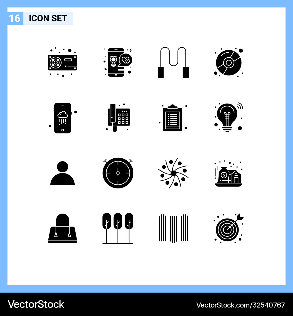 Set 16 solid glyphs on grid for mobile disk vector image
