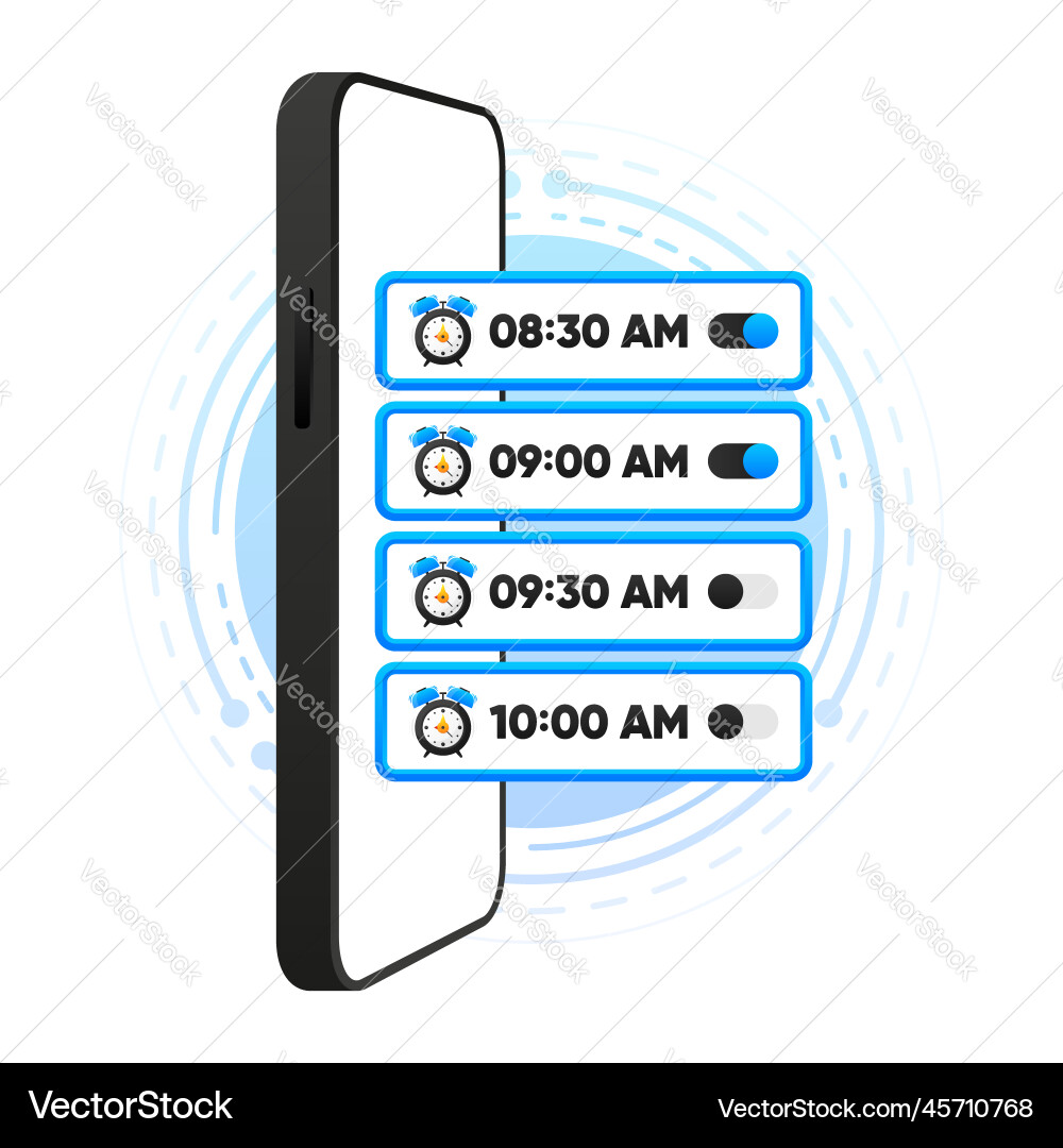 Alarm clock on mobile wake up time loud signal Vector Image