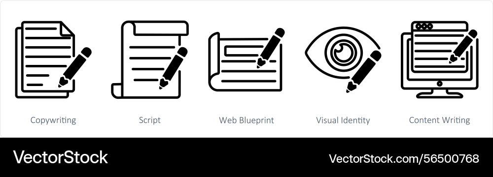 Eine Reihe von 5 Web-Design-Symbolen als Copywriting-Script vektorbild
