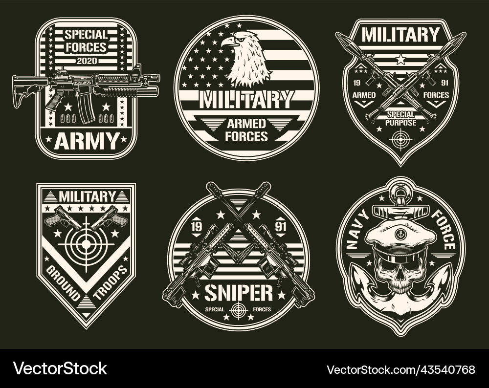 Military chevrons set element monochrome Military chevrons set element monochrome vector image