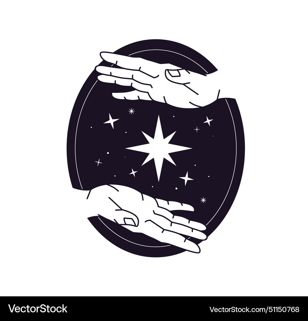 Palms and star on icon with rounded shape oval Palms and star on icon with rounded shape oval vector image