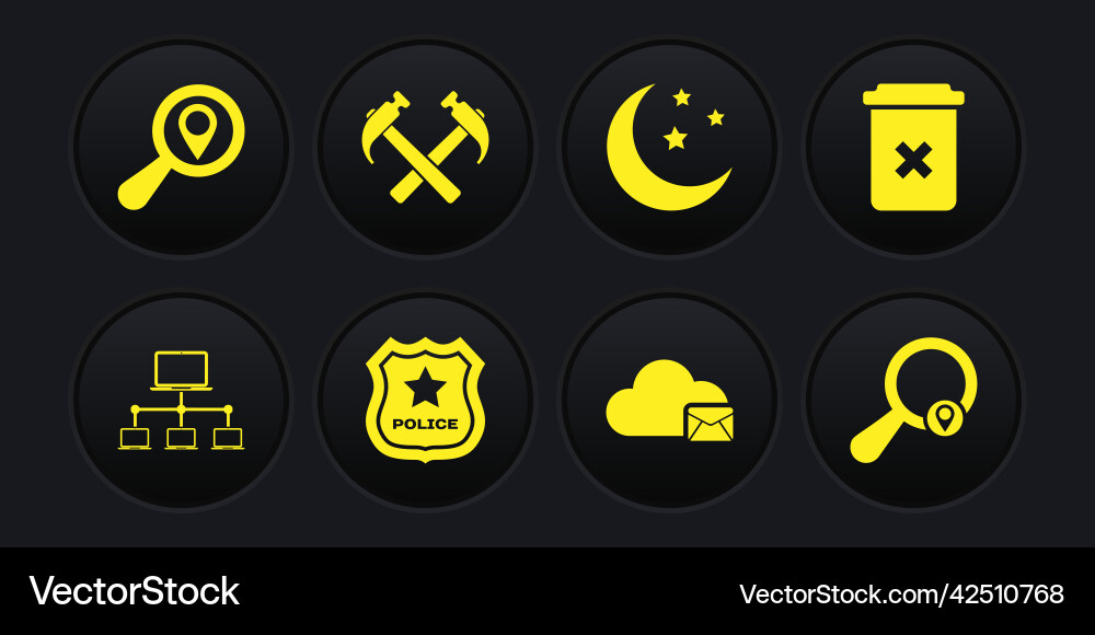 Set computer network trash can police badge Set computer network trash can police badge Vector Image