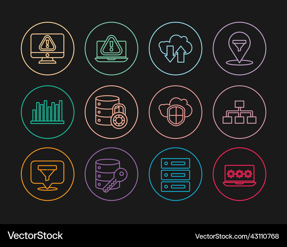Set line laptop with password hierarchy Set line laptop with password hierarchy vector image
