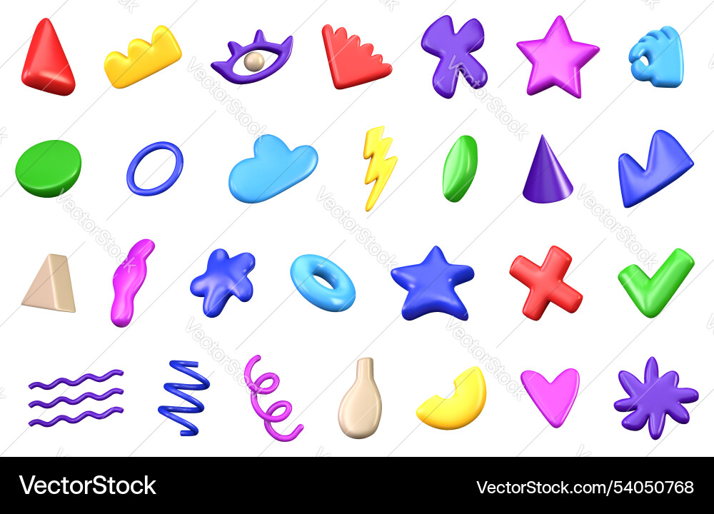 Set of 3d different multicolored abstract Vector Image