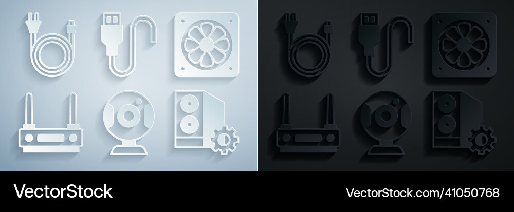 Set web camera computer cooler router and wi-fi Set web camera computer cooler router and wi-fi vector image