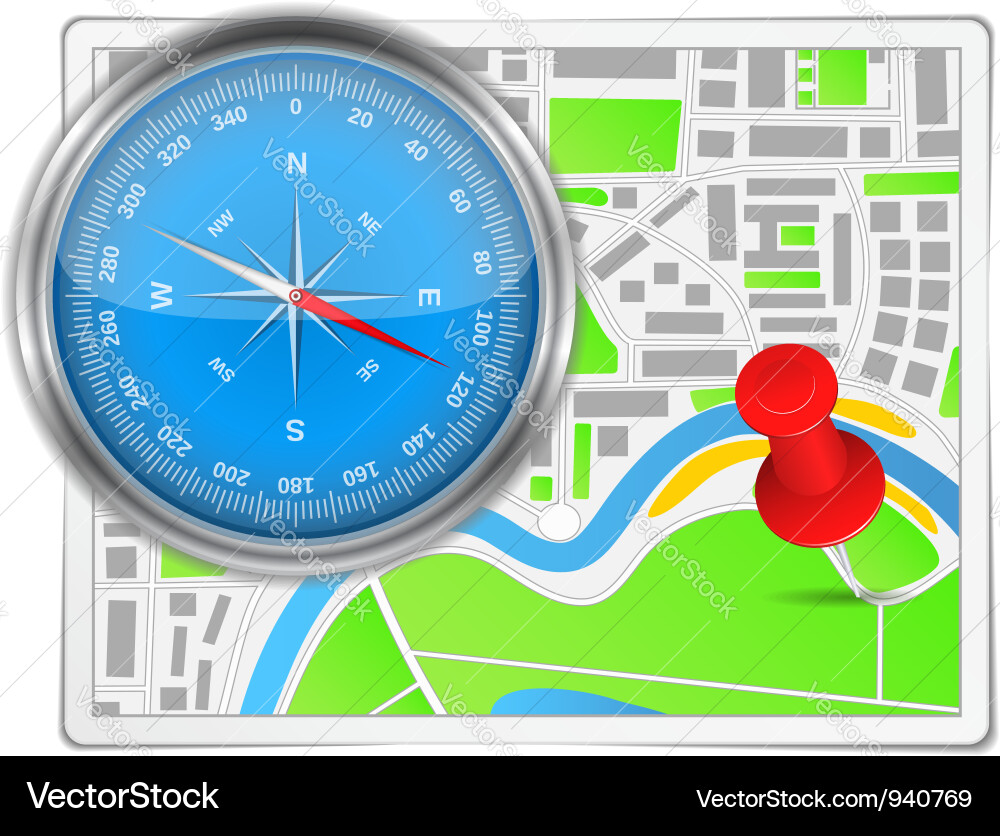 Abstract Map with Compass and Pin Vector Image