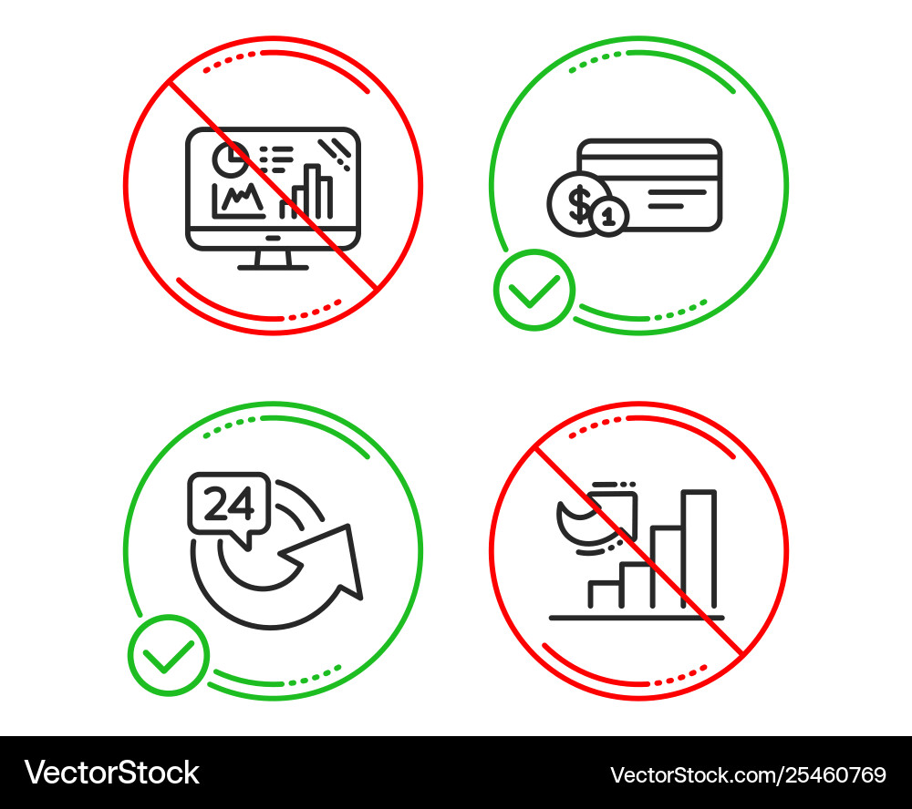 Analytics graph payment method and 24 hours icons Analytics graph payment method and 24 hours icons vector image