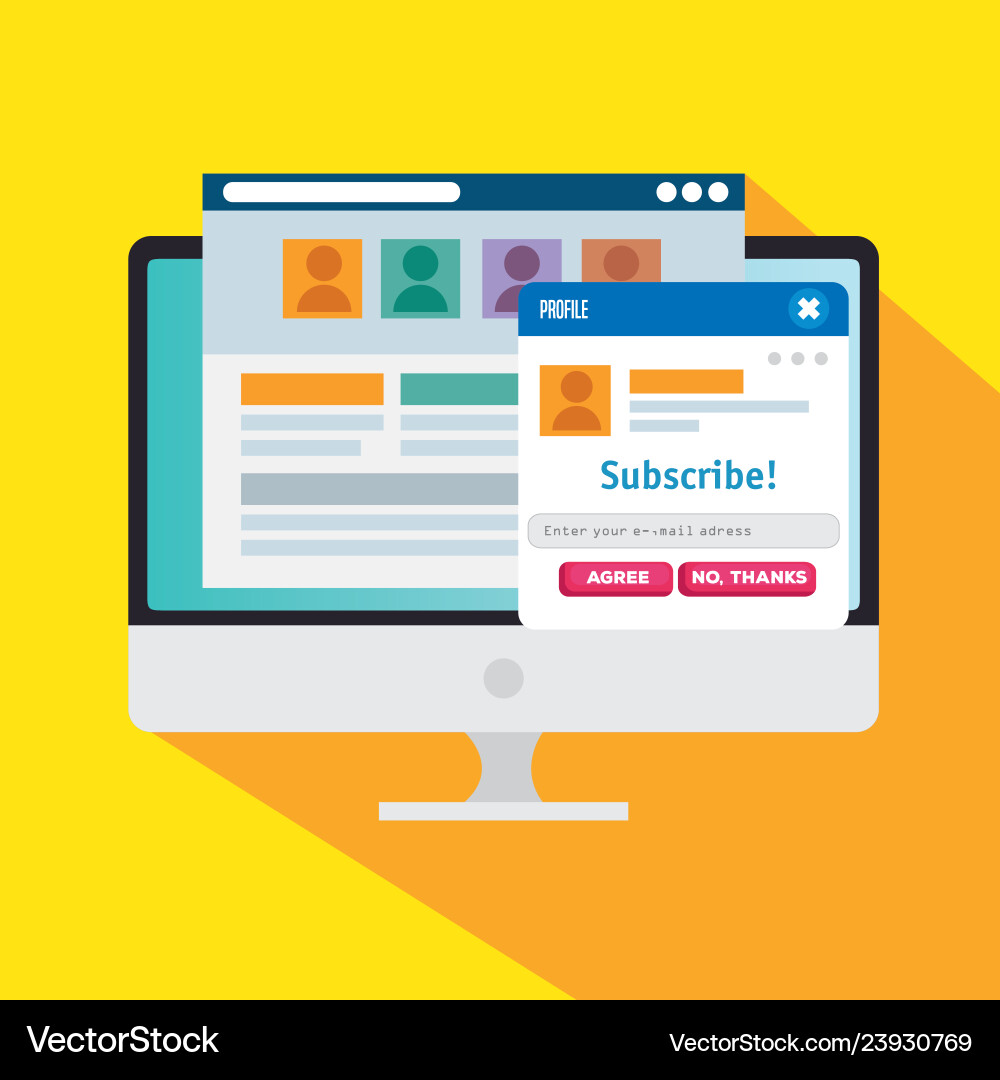 Computer with social profile and community message Computer with social profile and community message vector image