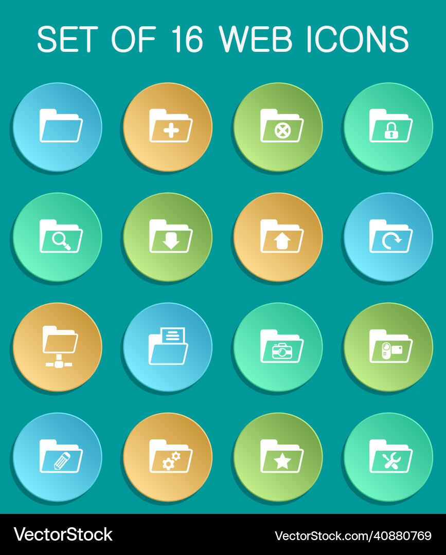 Folder web icons on colorful round vector image