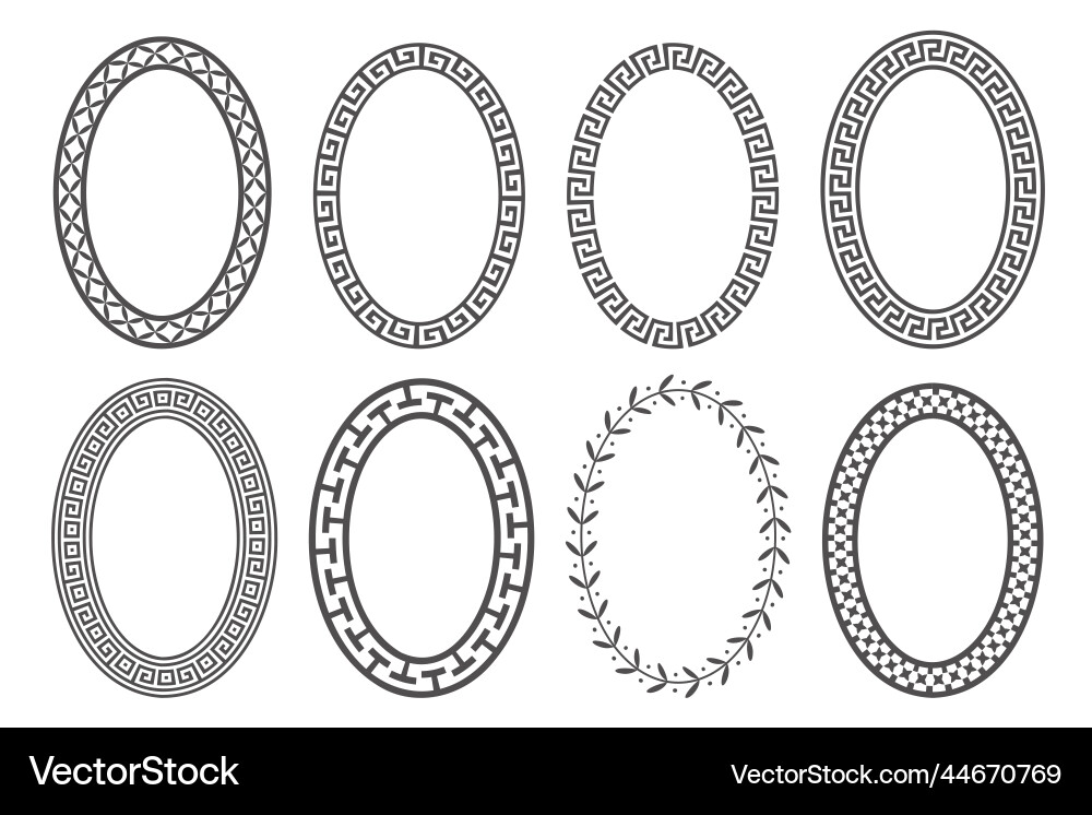 Greek key oval frame set circle borders Greek key oval frame set circle borders vector image