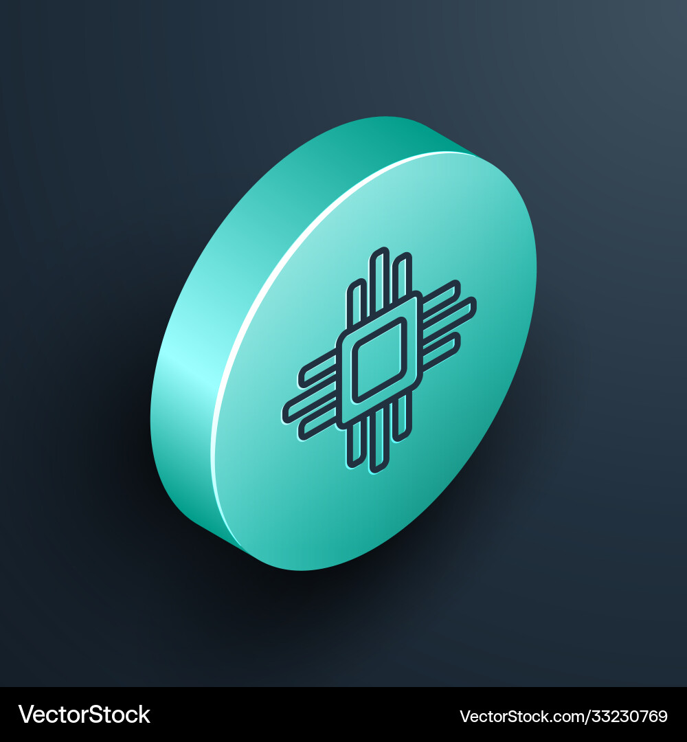 Isometric line computer processor Isometric line computer processor vector image