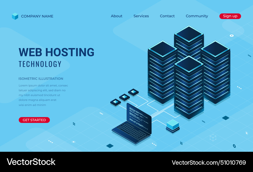 Isometric web banner hosting technology computing Isometric web banner hosting technology computing vector image