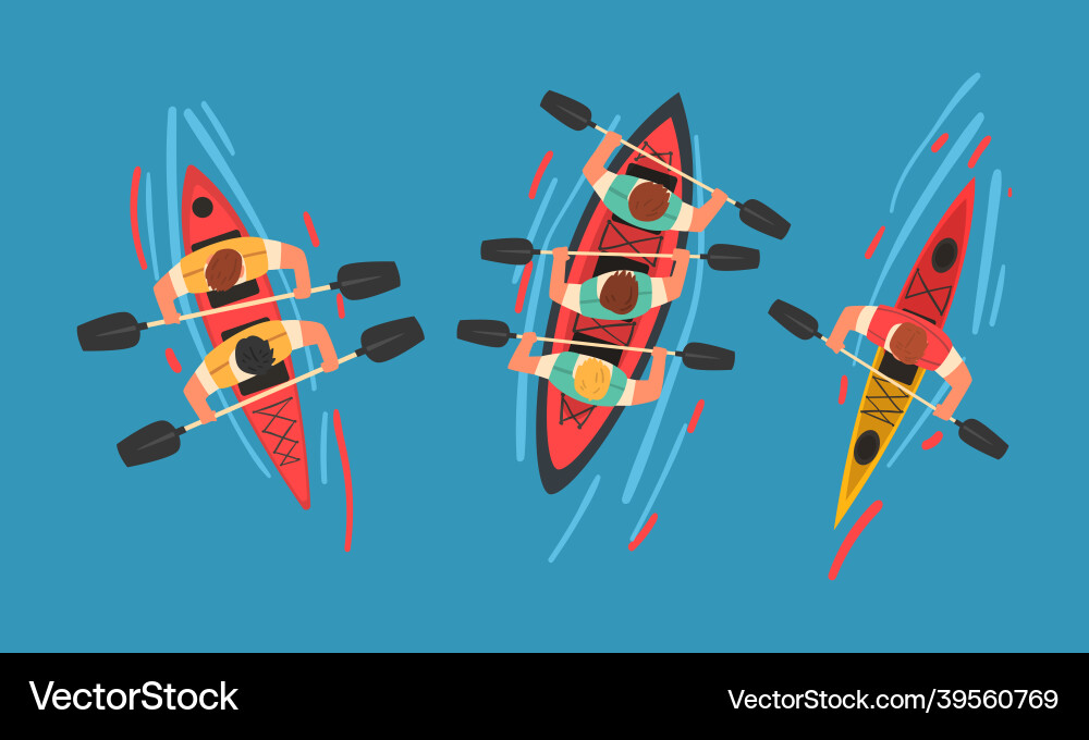 Man rafting on inflatable raft with paddle or oar Vector Image
