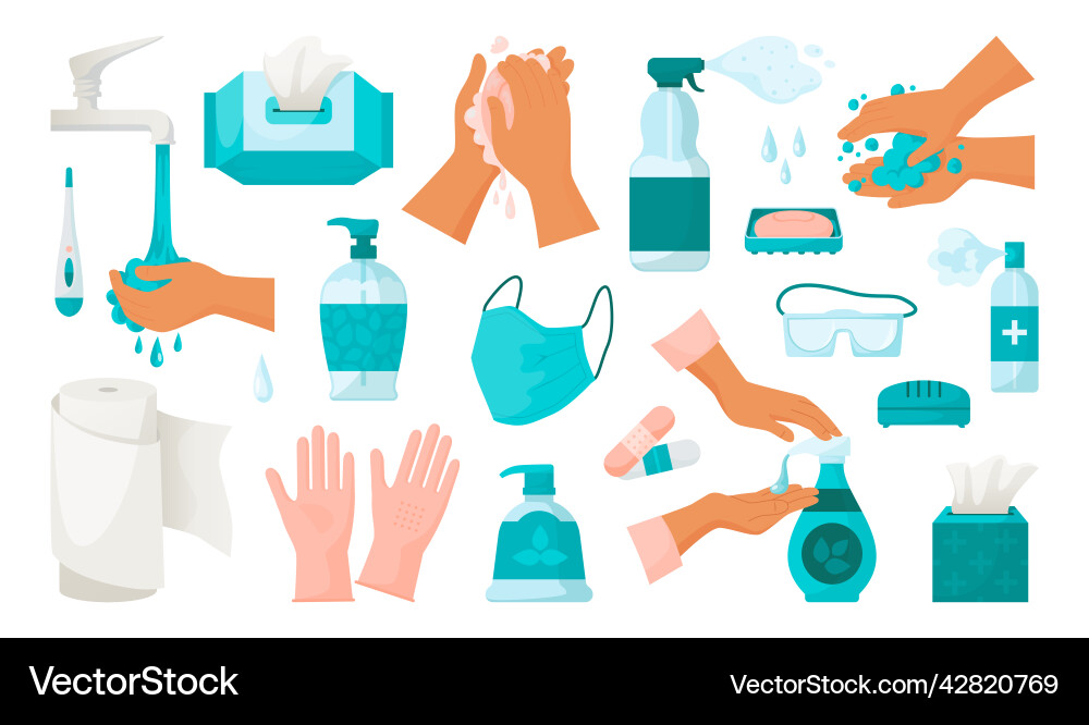Ppe hands disinfect hygiene and virus protection Ppe hands disinfect hygiene and virus protection vector image