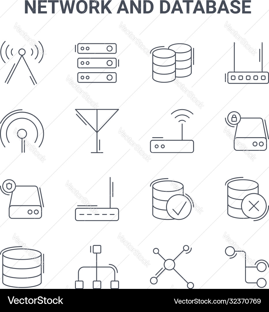 Set 16 network and database concept line icons Set 16 network and database concept line icons vector image