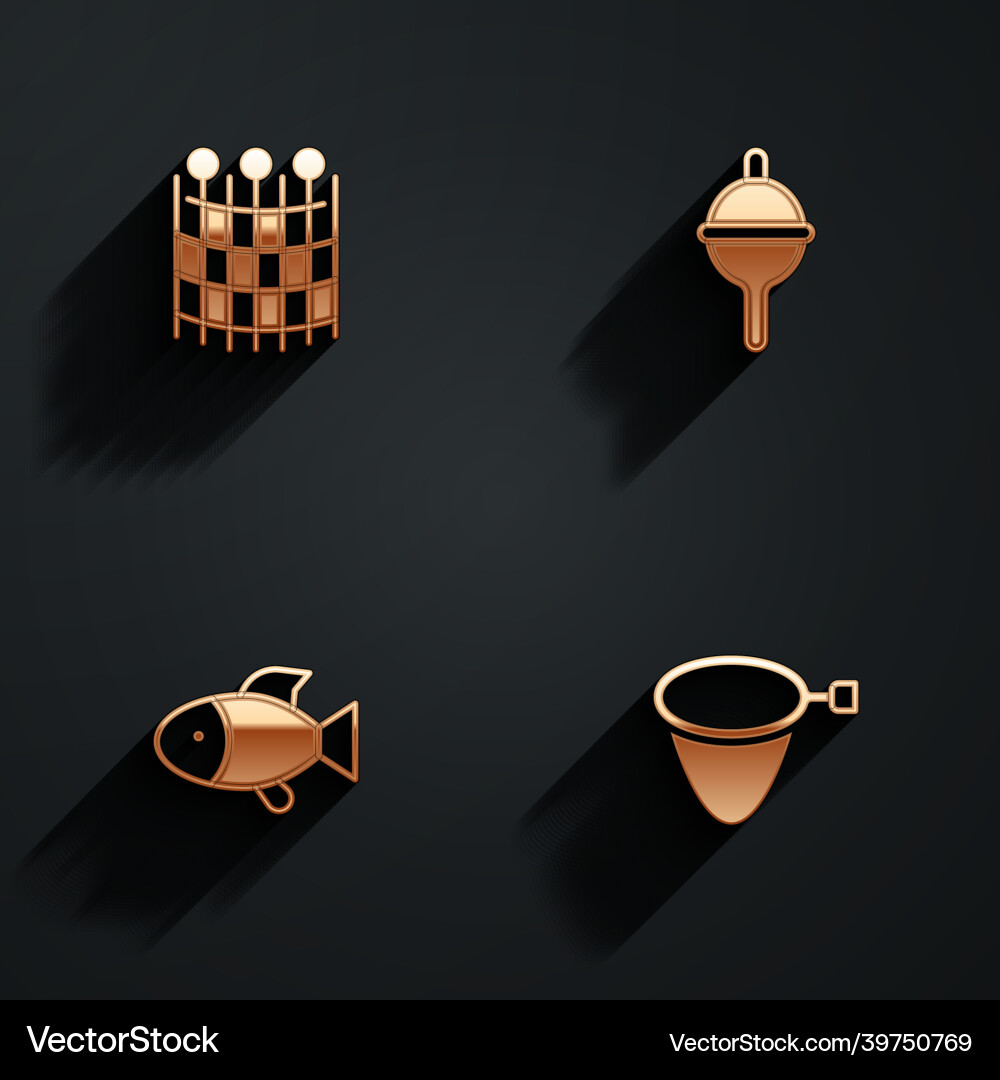 Set fishing net pattern float and icon with long Set fishing net pattern float and icon with long vector image