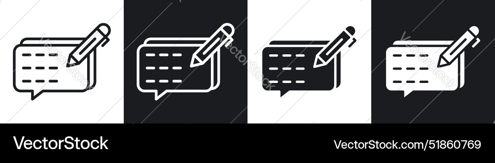 Write comment liner and solid icon set in black vector image