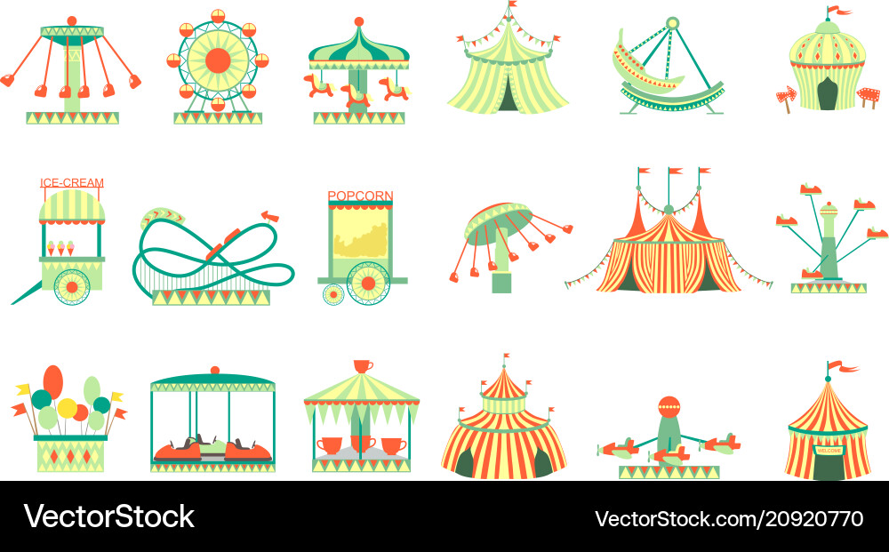 Amusement park elements set Royalty Free Vector Image