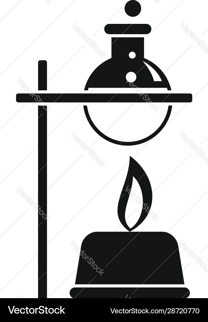 Boiling flask under fire icon simple style Boiling flask under fire icon simple style Vector Image