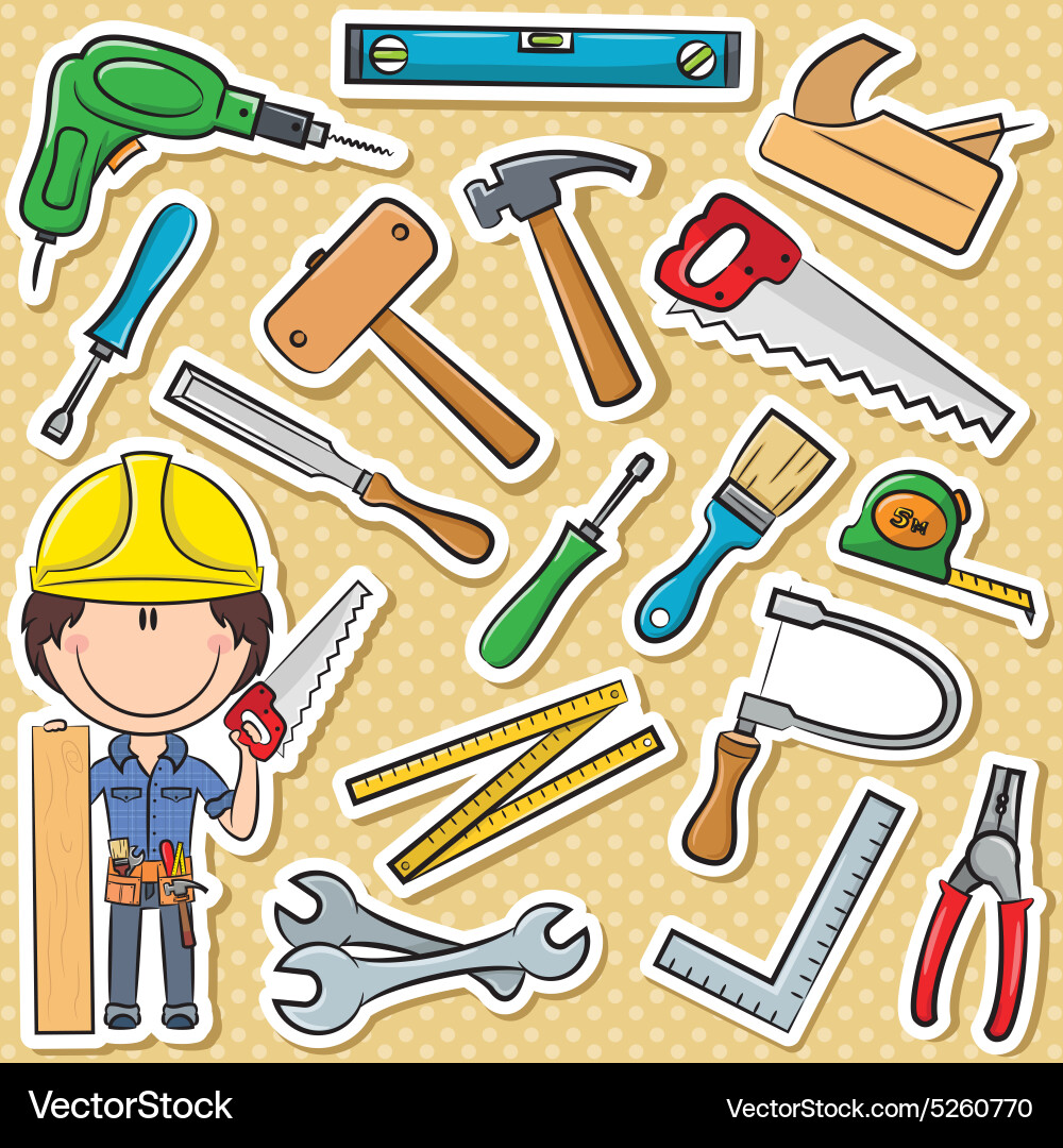 Carpenter with tools Royalty Free Vector Image