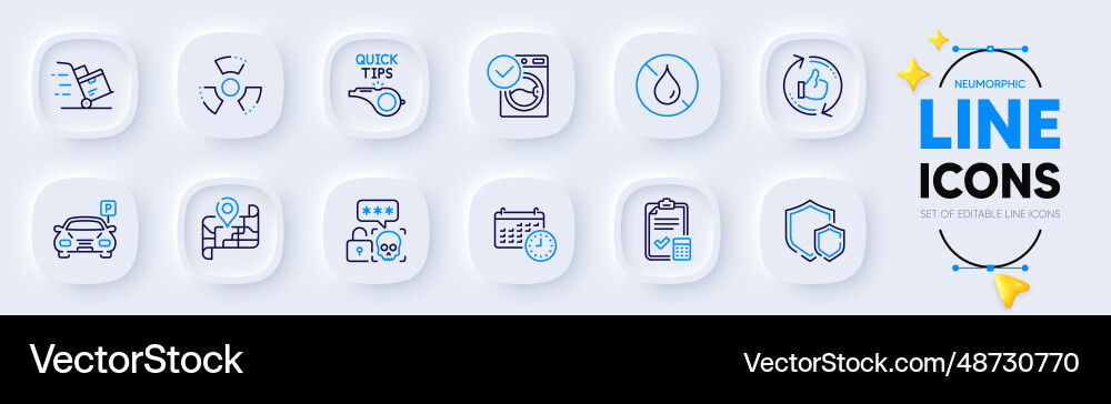 Cyber attack shields and tutorials line icons Vector Image