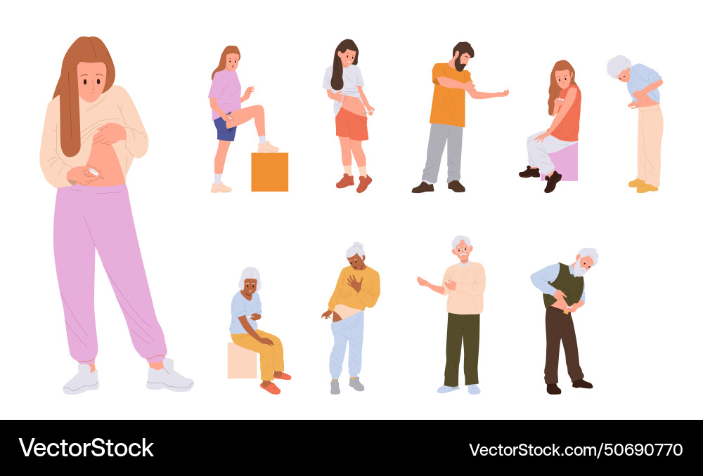 Diverse people Cartoon Zeichen setzen sich selbst Diverse people Cartoon Zeichen setzen sich selbst vektorbild