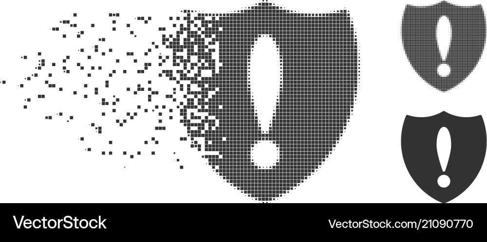 Fragmented pixel halftone shiled problem icon Fragmented pixel halftone shiled problem icon vector image