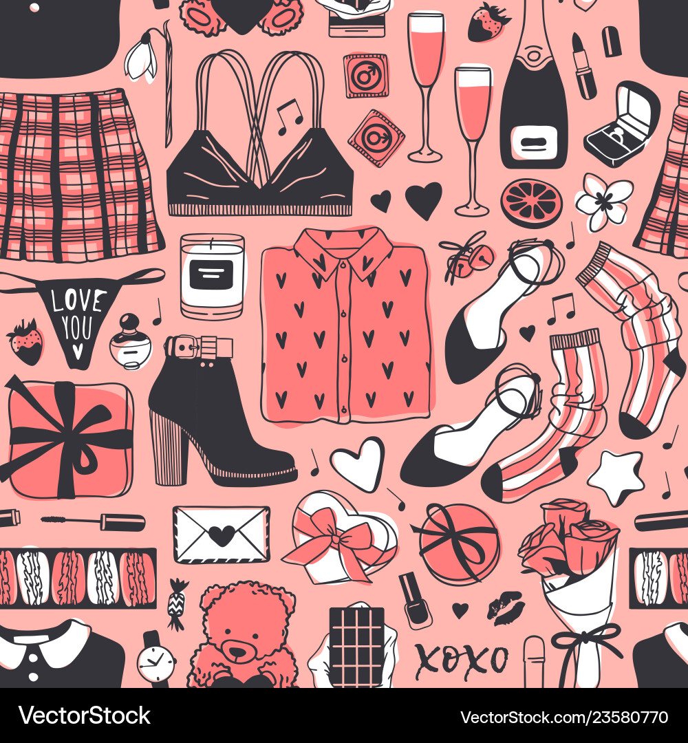Hand drawn fashion seamless pattern with romantic Hand drawn fashion seamless pattern with romantic vector image