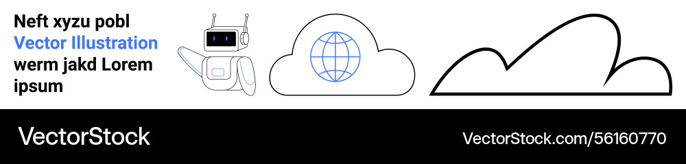 Robot waving near globe in cloud with minimalistic Robot waving near globe in cloud with minimalistic vector image