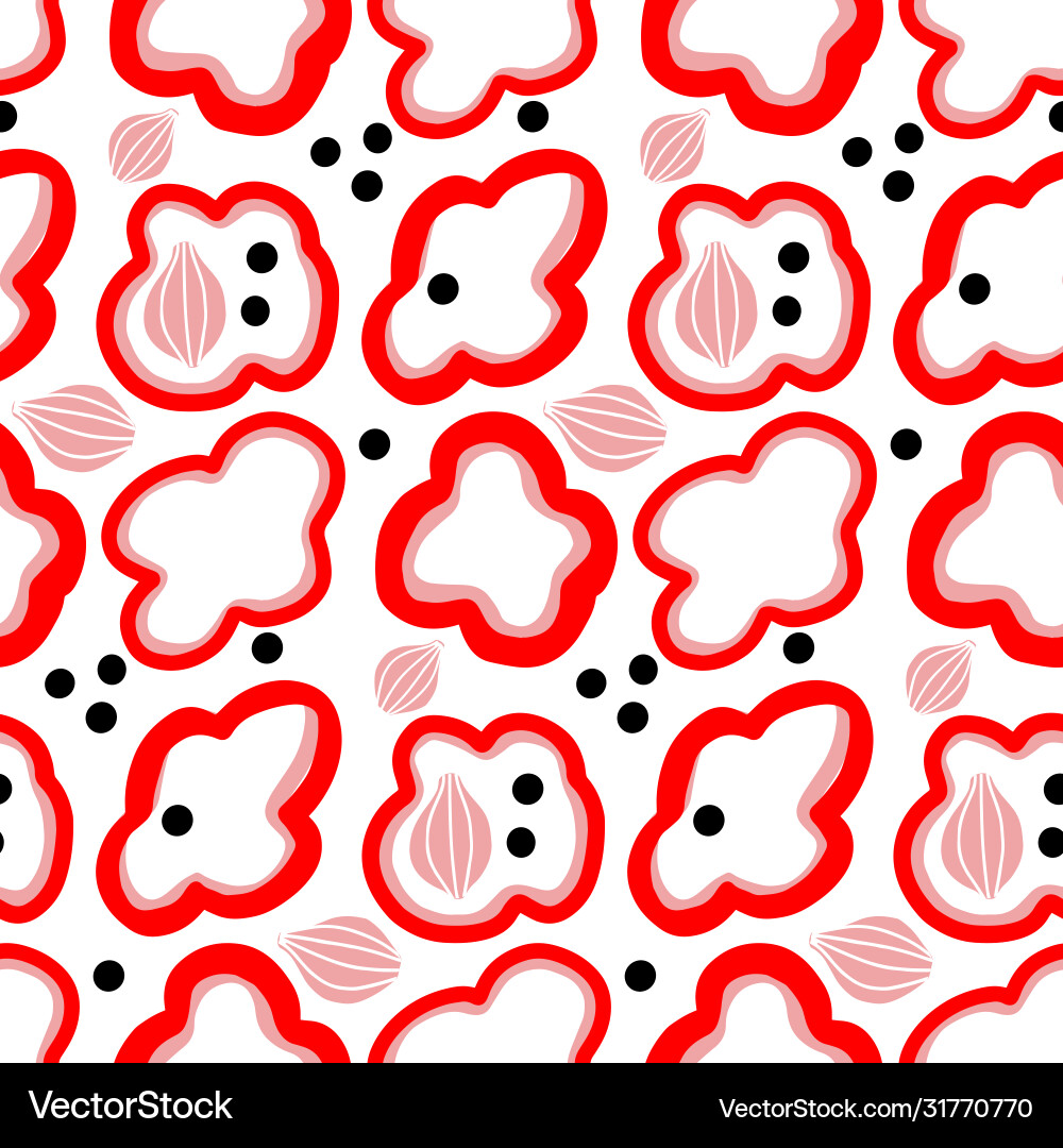 Seamless paprika cucumber onion pattern simple Seamless paprika cucumber onion pattern simple vector image
