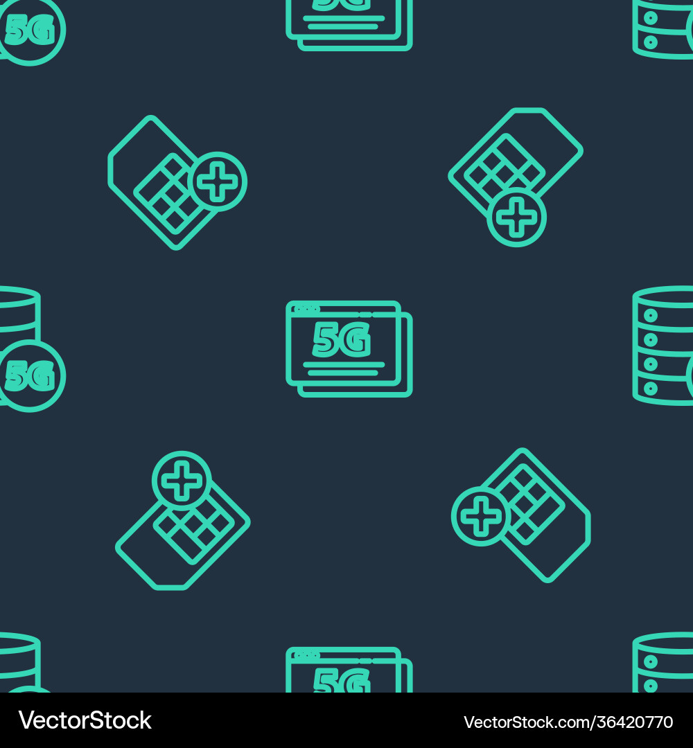 Set line 5g network sim card rejected and server vector image