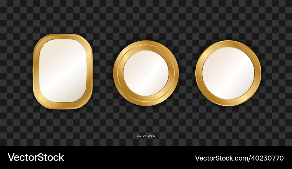 Set of mirrors with a gold frame realistic design Set of mirrors with a gold frame realistic design vector image
