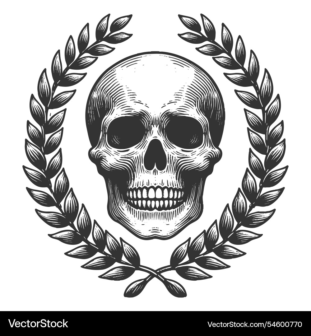 Skull with Laurel Wreath - Memento Mori Vector Image