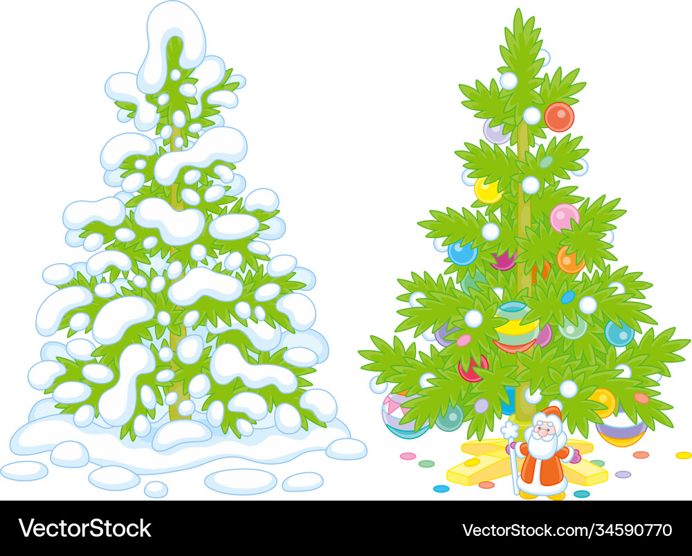 Snowy fir und dekorierte Weihnachtsbaum Snowy fir und dekorierte Weihnachtsbaum vektorbild