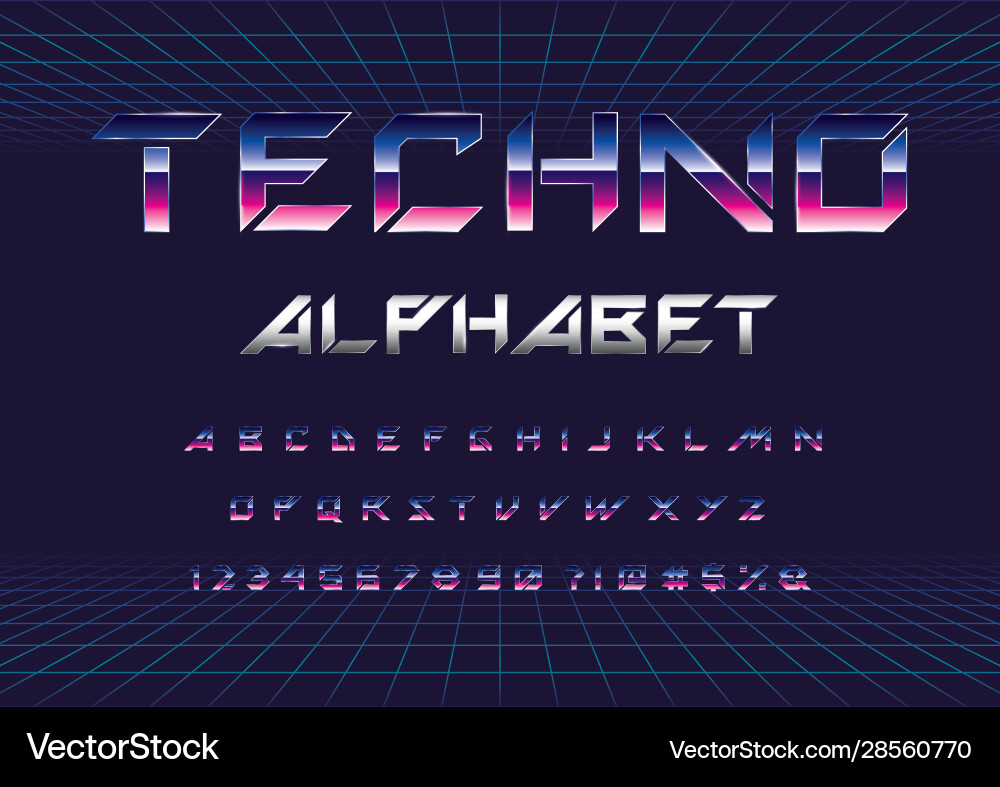 Techno font vector image